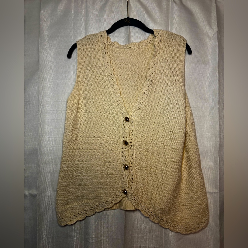 Cream Crochet Button-Up Vest